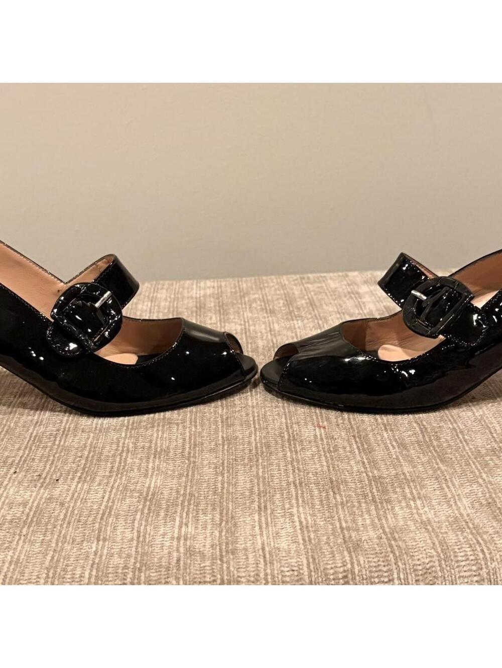 Anyi Lu Black Patent Leather Mary Jane Heels Size 38